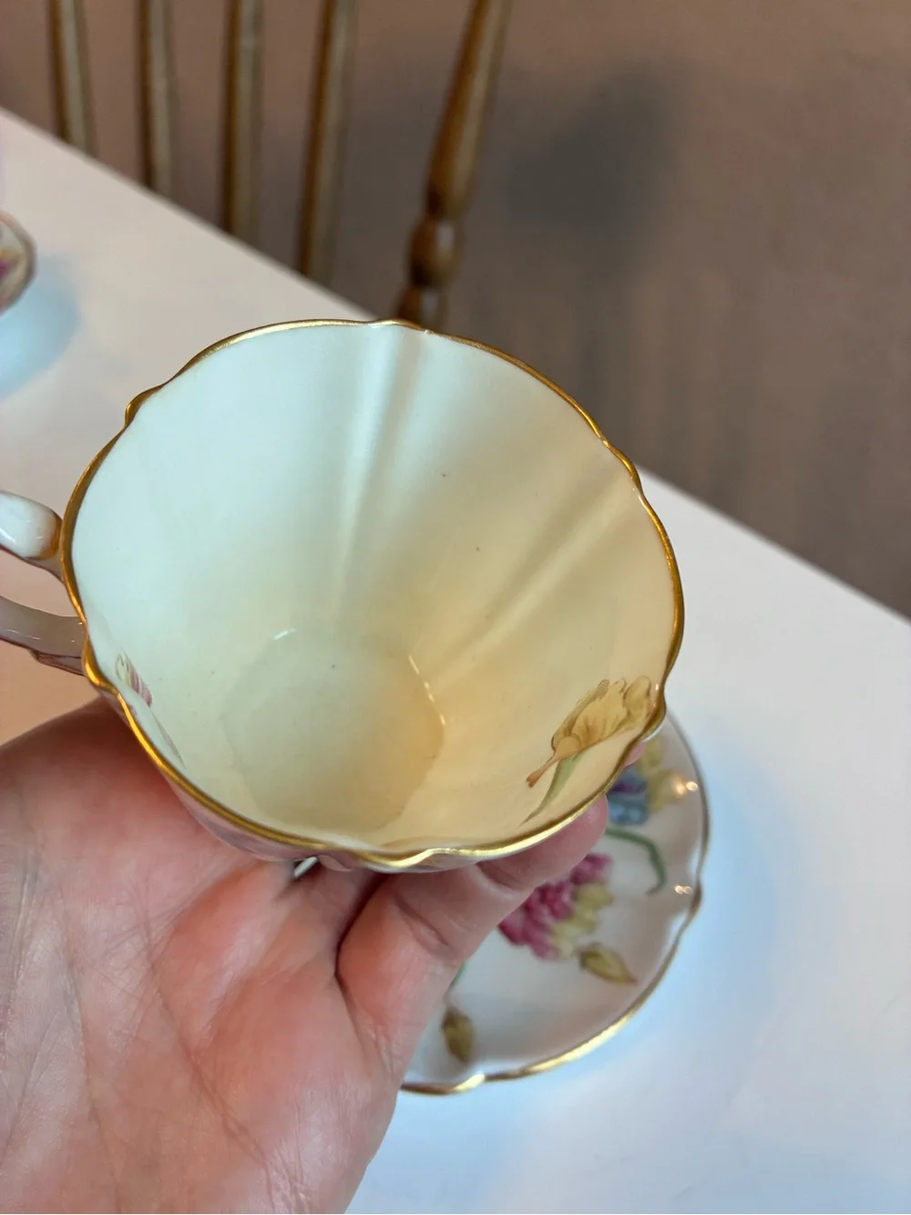 Aynsley Floral Porcelain Teacup & Saucer with Gold Trim